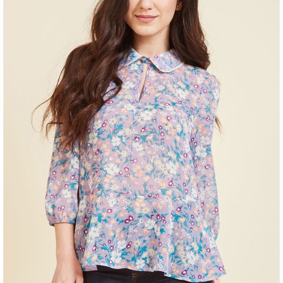 ModCloth | lavender floral chiffon peplum xs rare - Picture 3 of 13